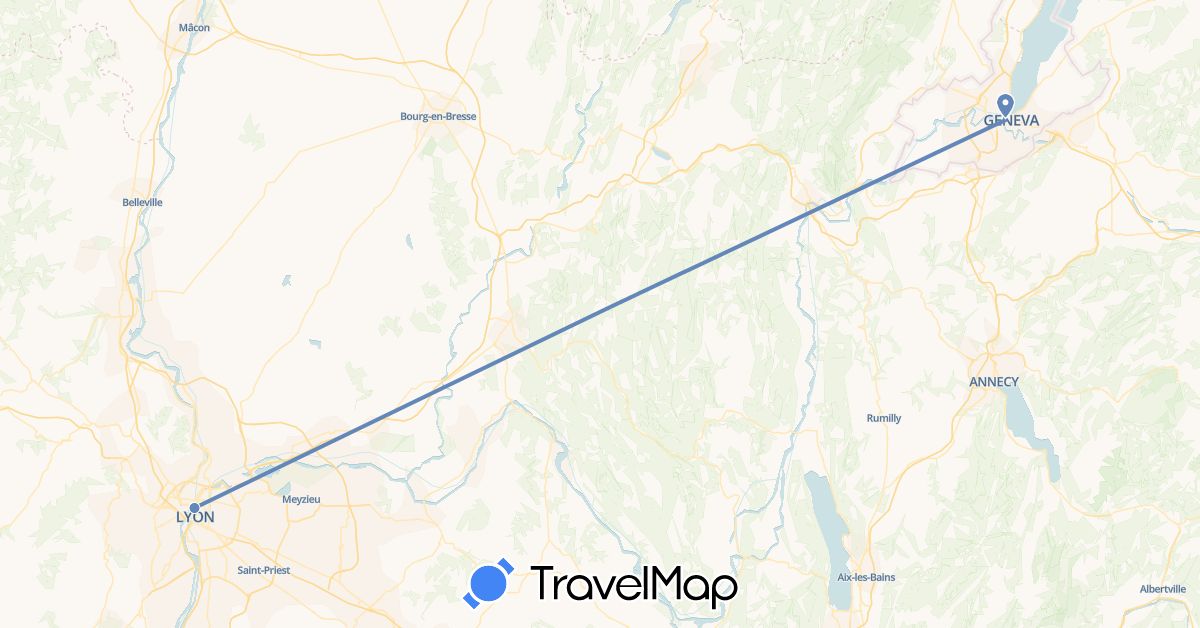 TravelMap itinerary: cycling in Switzerland, France (Europe)